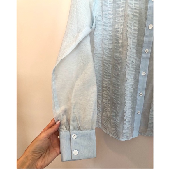 ASOS Lost Ink Blue Chiffon Shirt With Frills - Picture 12 of 15